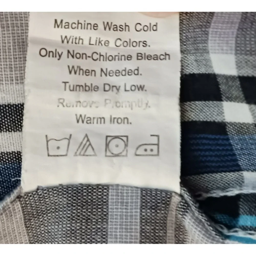 Burnside Cowboy Button Down Front Pockets Size Large White Blue Gray Cotton Poly